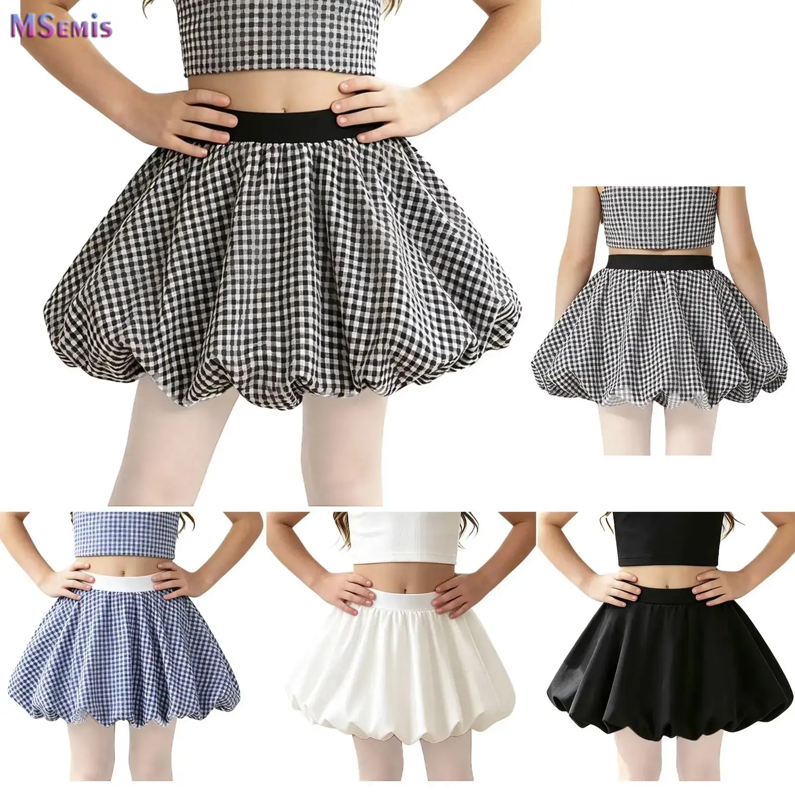 

High Waist Plaid Mini Skirt for Kids Girls Spring Summer Sweet Style Bubble Skirt with Built-in Shorts Short Skirt A-Line Skirt