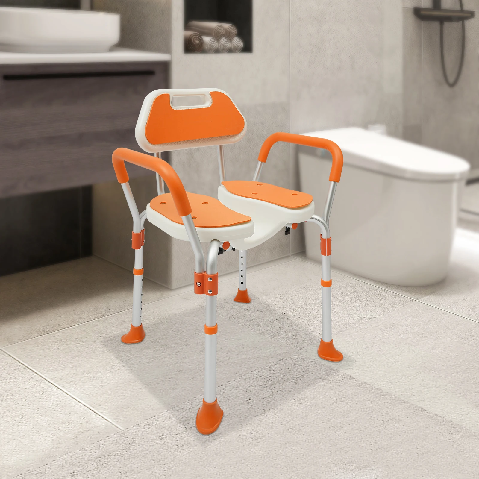

Shower Chair U-Shape Seat Heavy Duty Inside Bath 275 lbs Load for Pregnant, Elderly, Disabled, Height Adjustable with Back & Arm