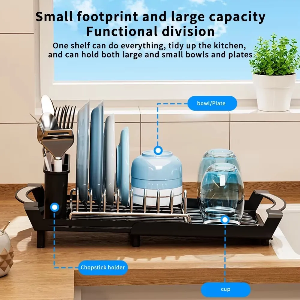 

Dish Drying Rack Extendable Dish Rack Kitchen Counter Saving Countertop Space Dish Drainer Stainless Steel Drying Rack Cutlery