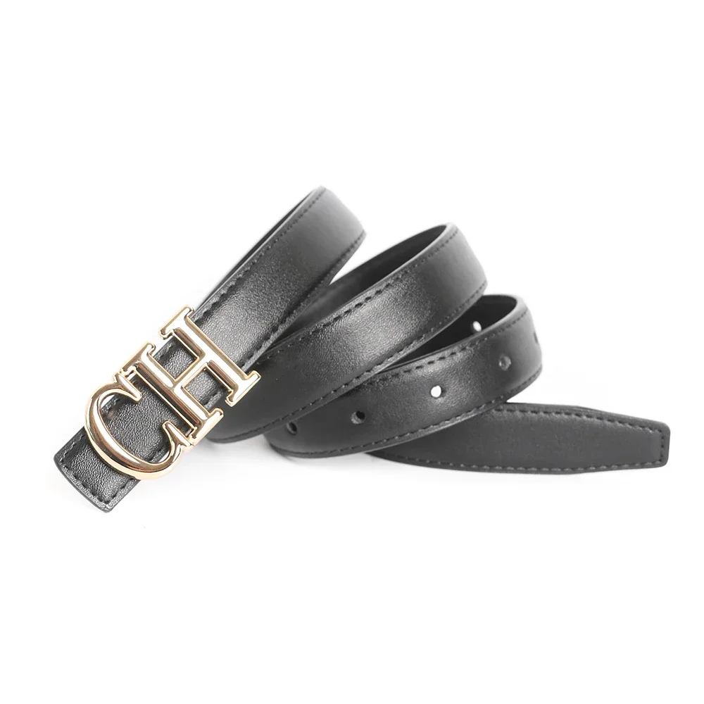 Narrow Cowhide Luxury Designer Brand Letter Belt High Quality Women Genuine Real Leather Dress Strap for Jeans Waistband 2.3cm