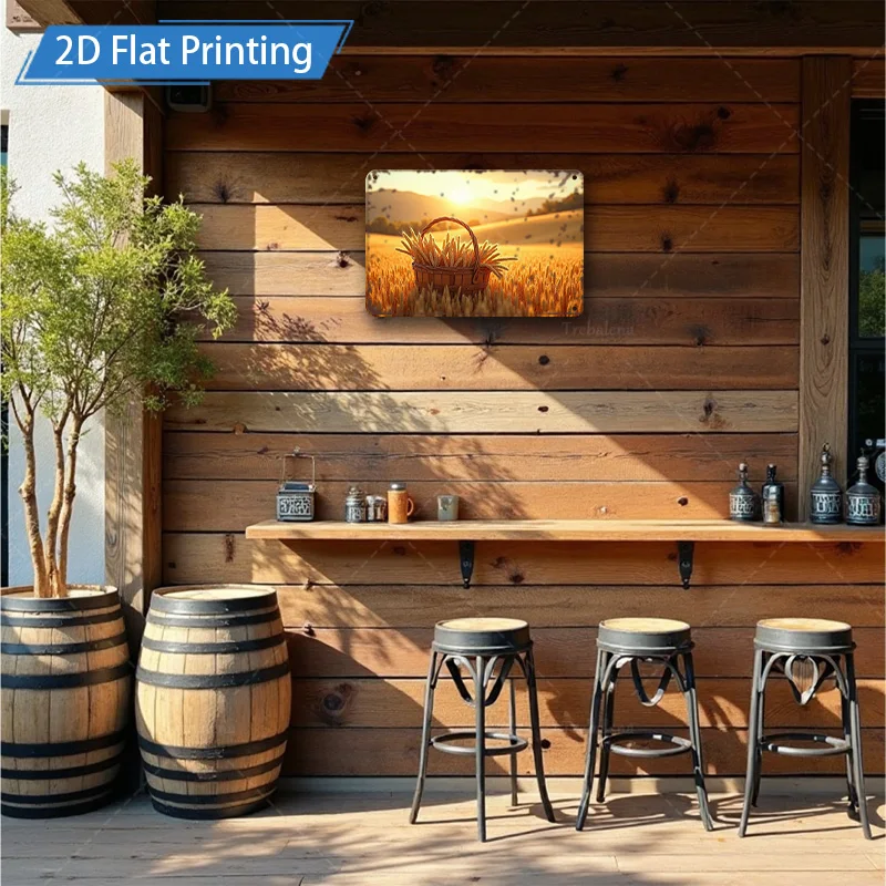 1 قطعة 8x12 بوصة علامة معدنية ريفي حقل القمح الغروب 2D طباعة مسطحة معدنية جدار ديكور فني #4
