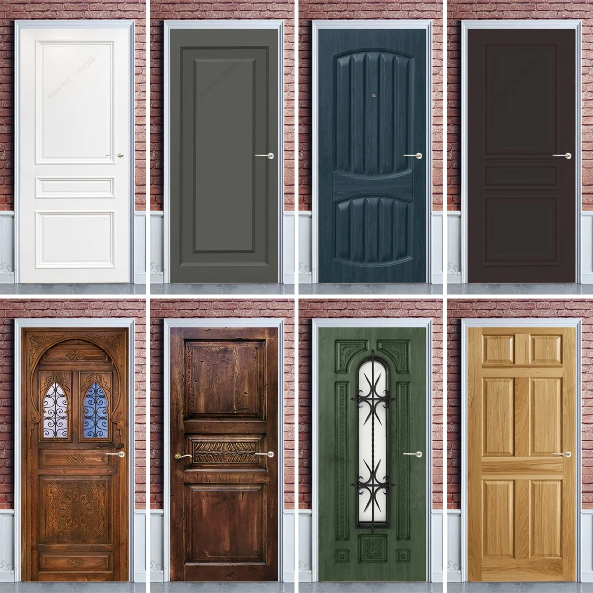 White, Gray, Dark Yellow, Personalized Minimalist Simulation Door Mural Self-adhesive Wallpaper for Decorative Room Door Sticker