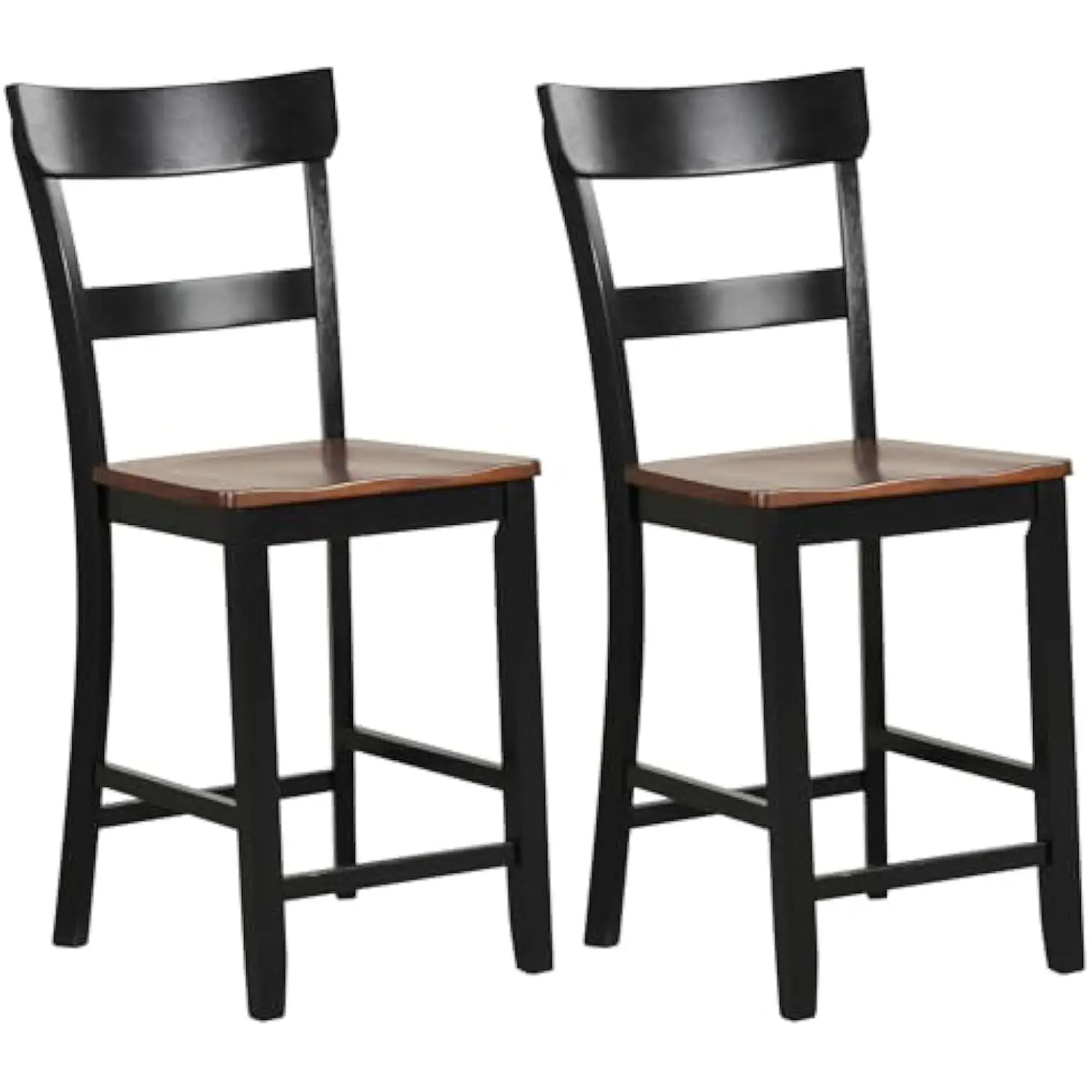 

Wooden Bar Stools Counter Height Set of 2, 24.5 Farmhouse Wood Bar Dining Chairs with Solid Rubber Wood Frame, Backrest, Footr