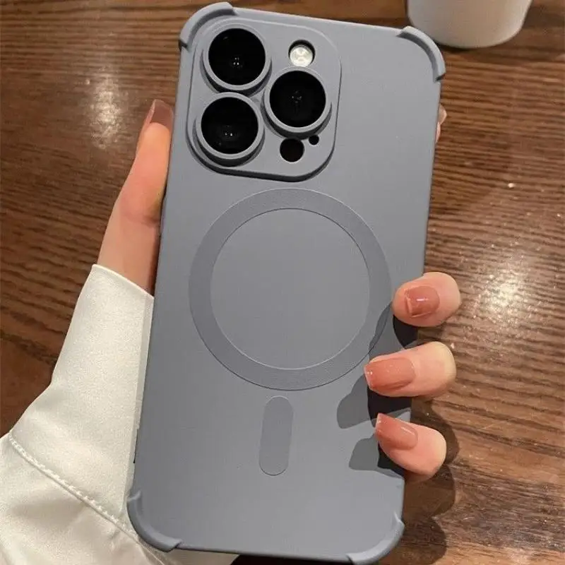 New Simple Anti-fall for iPhone 15promax Case Lavender Gray 13Pro Silicone 14pro Magnetic 12Promax Premium Sense Protective Case