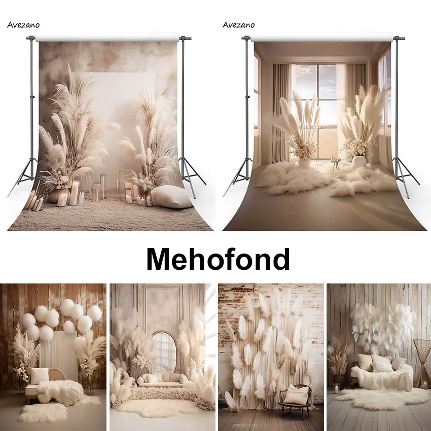 

Mehofond Photography Background Boho Pampas Grass White Vintage White Walls Women Pregnancy Photos Backdrop Photobooth Props