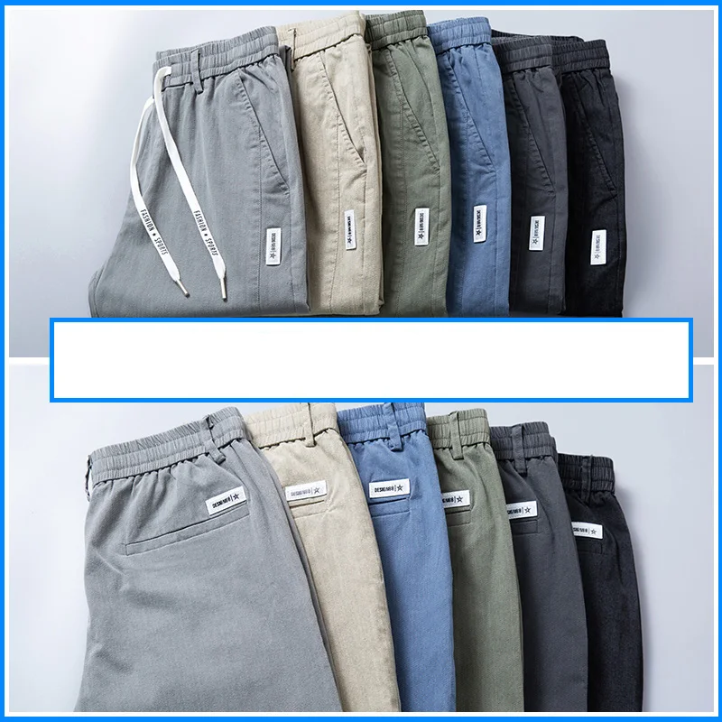 6 Colour Summer Men\'s Classic  Cotton Solid Color Fashion Business Casual Pants Elastic Waist Korean Fashion Men Clothing 28-38