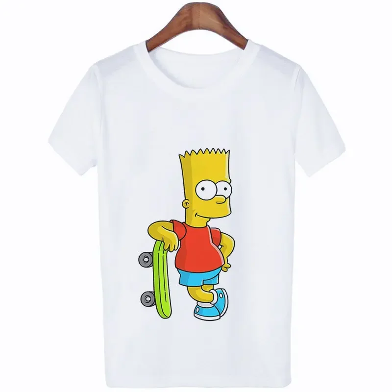 Kawaii The Simpsons T-shirt Girls Boys Summer T-shirt Print Aesthetic Tshirt Harajuku Fashion Unisex Streetwear Shirt Female