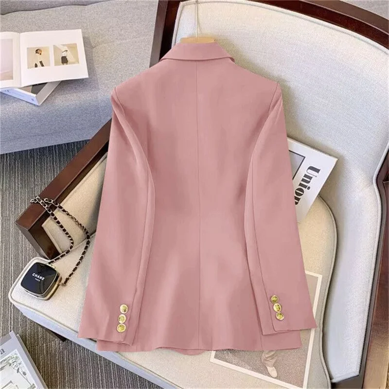 Chaqueta Formal Lisa para mujer, abrigo de manga larga con doble botonadura, ropa de trabajo para oficina, prendas de vestir exteriores para mujer,