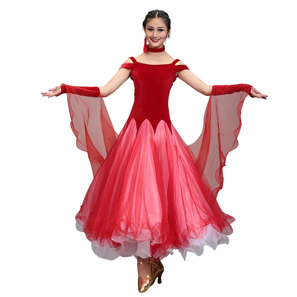 Ballroom Dance Costumes Practice Dance Velvet Dress Sleeveless Modern Waltz Tango Ballroom Dance Costumes Women's Flamenco Skirt