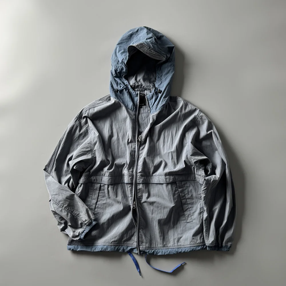 

Waed Cotton Hooded Jaet Loose Commuter Sle Patchwork Color Outdoor Trendy Men's Spring Autumn Wear Zipper Closure