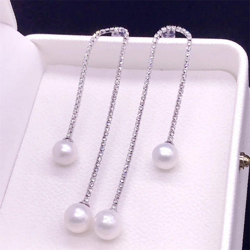 Trendy New Crystal Tassel Earrings for Women Elegant Imitation Pearl Irregular Short Long Hanging Earrings Ladies Party Jewelry