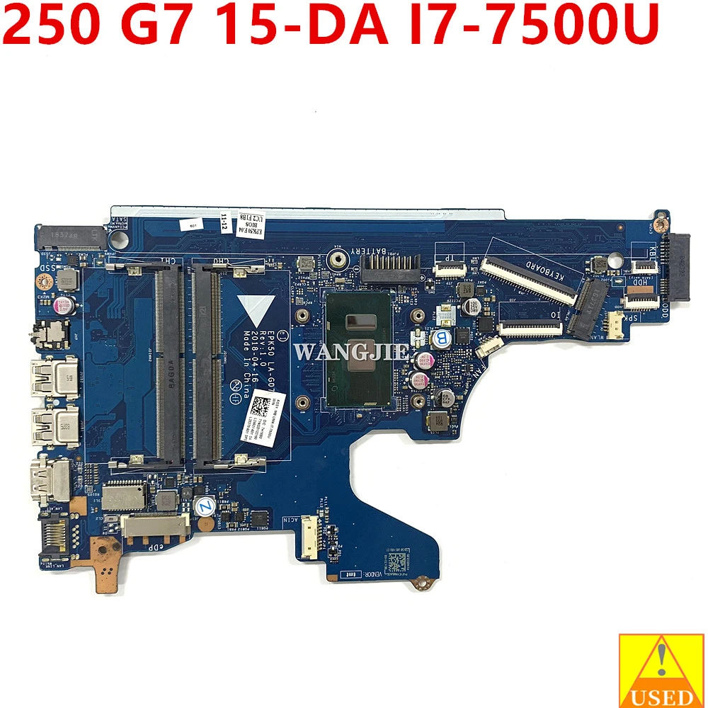 L20370-601 L20370-001 For HP Pavilion 250 G7 15-DA Laptop Motherboard EPK50 LA-G07DP SR341 I7-7500U 100% Tested