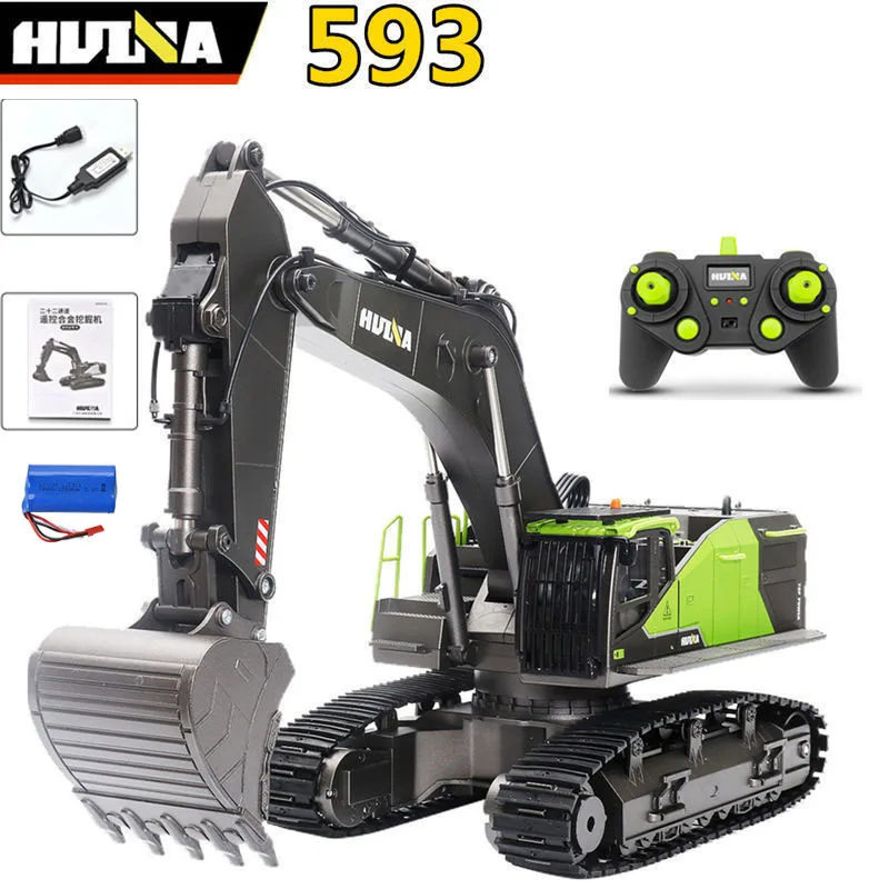 Huina 1593 1/14 RC Excavator Truck Alloy Bucket Car Radio Controlled 22CH Engineering Car Drill Grabber Truck Toys Vehicle Model