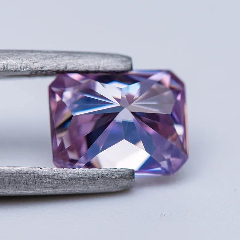 Moissanite Stone Radiant Cut Light Purple Color GRA Authentication Lab Grown Diamond DIY Ring Necklace Earrings Main Materials