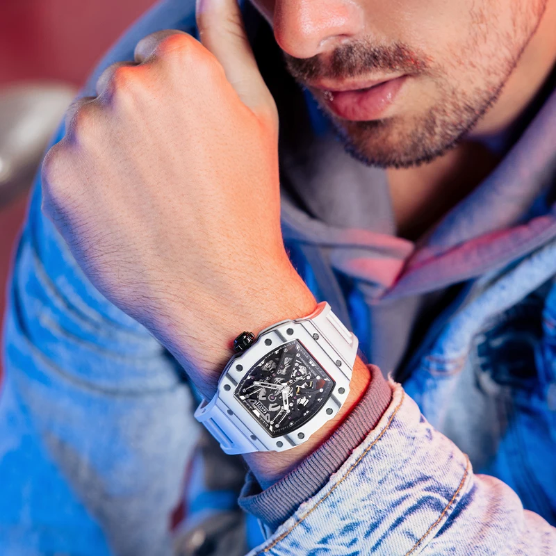

BONEST GATTI Men’s Skeleton Watches German Carbon Fiber Fashion Luxury Tonneau Automatic Mechanical Explorer Series