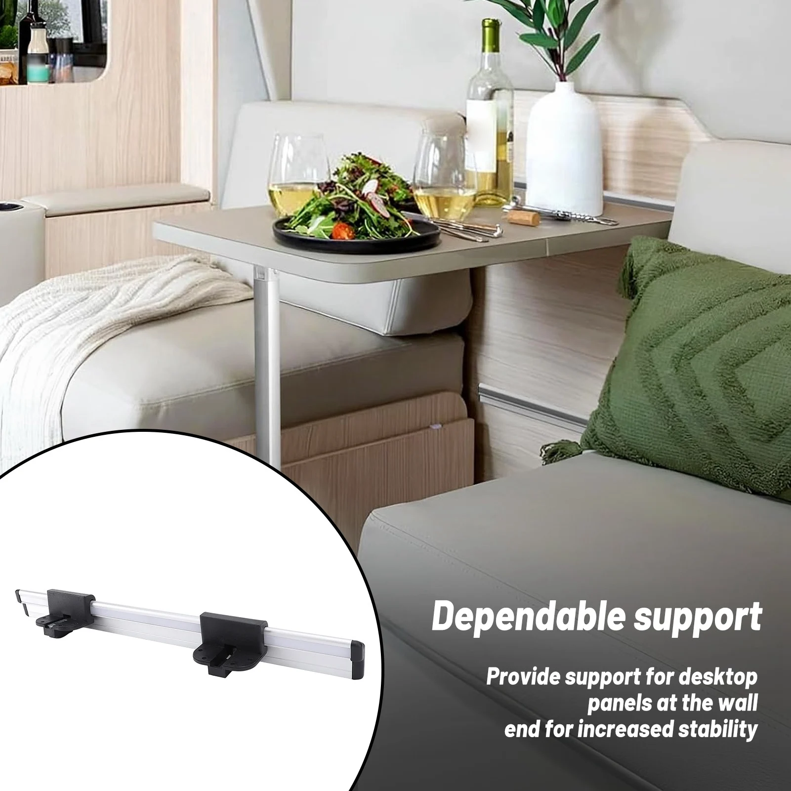 

RV Table Wall Mount Bracket Removable 20in Aluminum Alloy Stable Support RV Table Rail Enduring with Buckles for Trailer