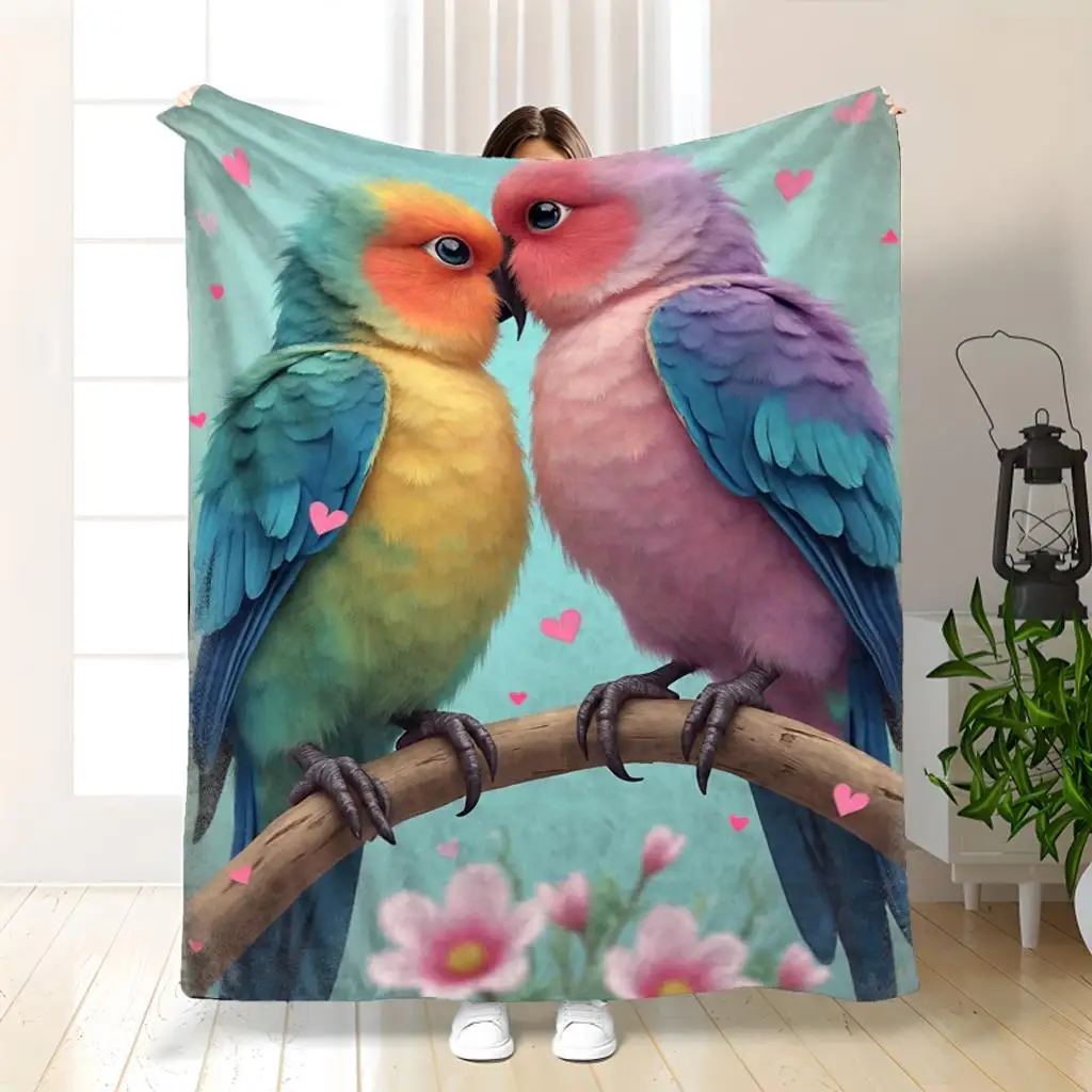 Two multicolored parrots Flannel printed blanket suitable for all seasons suitable for living room office sofa and travel