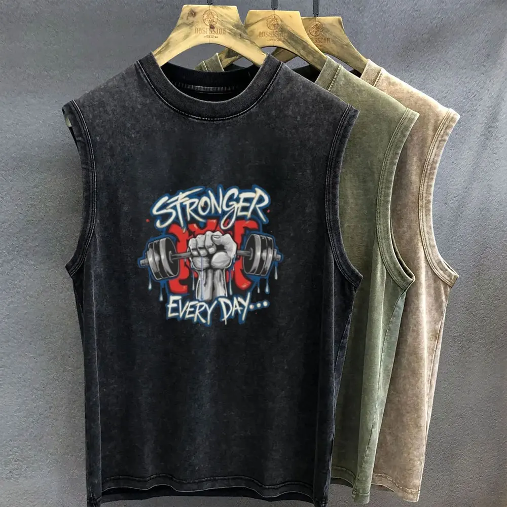 Oversized T Shirt for Men Vintage Washed Muscle Duck Cartoon Graphic Print Tank Top Sleeveless Vest Woman Gym Y2k Clothes Summer image 4