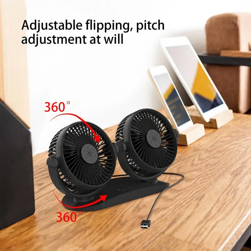

Double Head Car Fan Double Head Car Dash Fan Strong Wind Low Noise Cooling Device 360-Degree Rotation Dashboard Accessories For