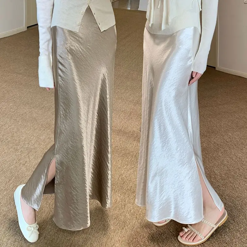

2025 Spring Summer Acetate Satin Skirt for Women High End Textured Slim Fit Mermaid Maxi Skirt Elegant and Chic Style Fashion