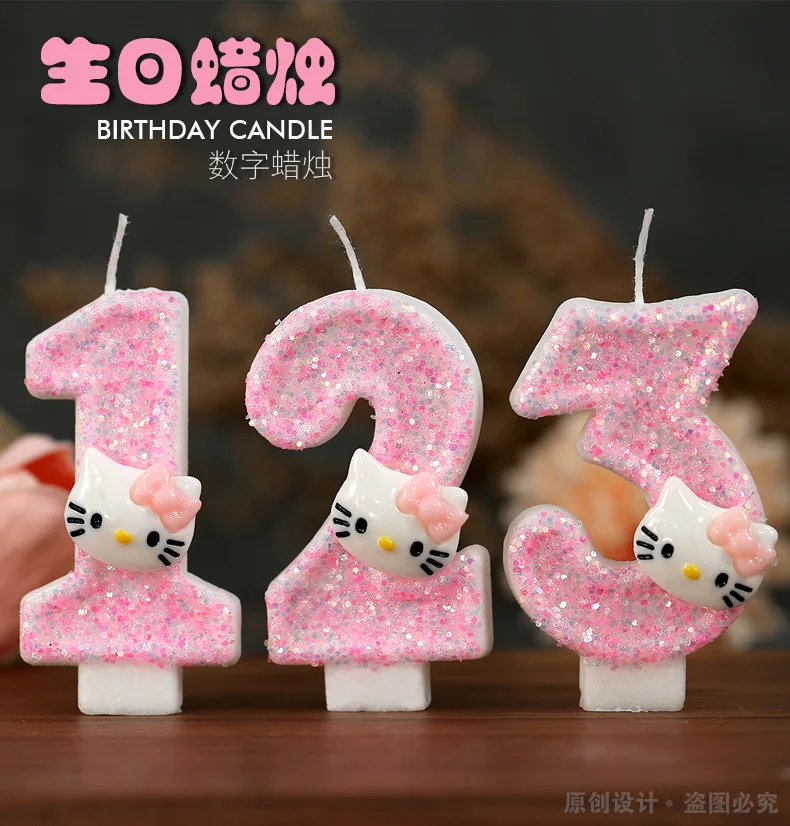 Sanrio Hello Kitty Reative Personality Cartoon Pattern Festival Birthday Party Cake Decoration Digital Candle Wholesale Gift