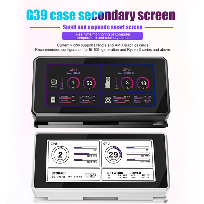 3.39인치 데스크탑 컴퓨터 보조 모니터 IPS 풀 알루미늄 USB 1 케이블 연결, iGame Vulcan Edition 그래픽 카드 화면