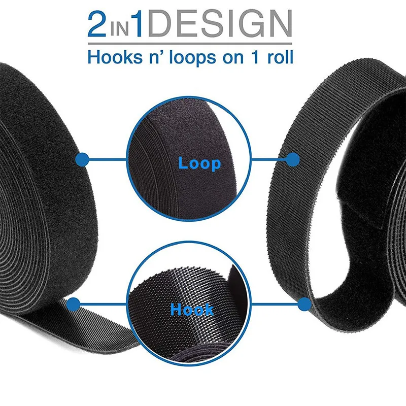 5M/roll Can Be Reused With Any Cut Fastening Tape Cable Tie Tape Double-sided Hook and Loop Adhesive Tape Wire Organizer