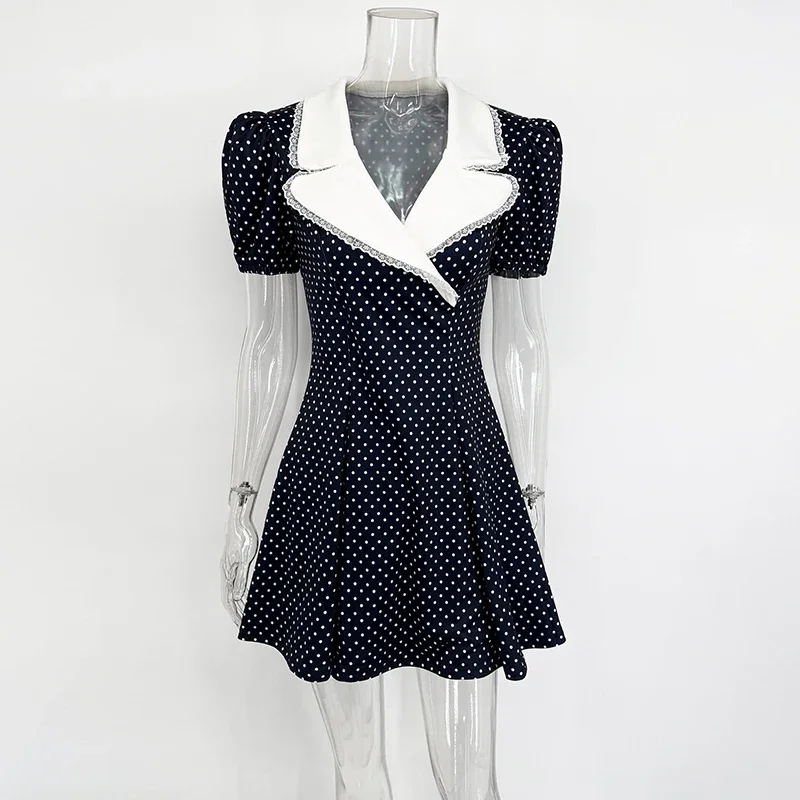 Robe à manches bouffantes pour femmes, imprimé floral, revers, Sexy, Slim, Mini robe française, élégante, contraste, robe de soirée, mode féminine