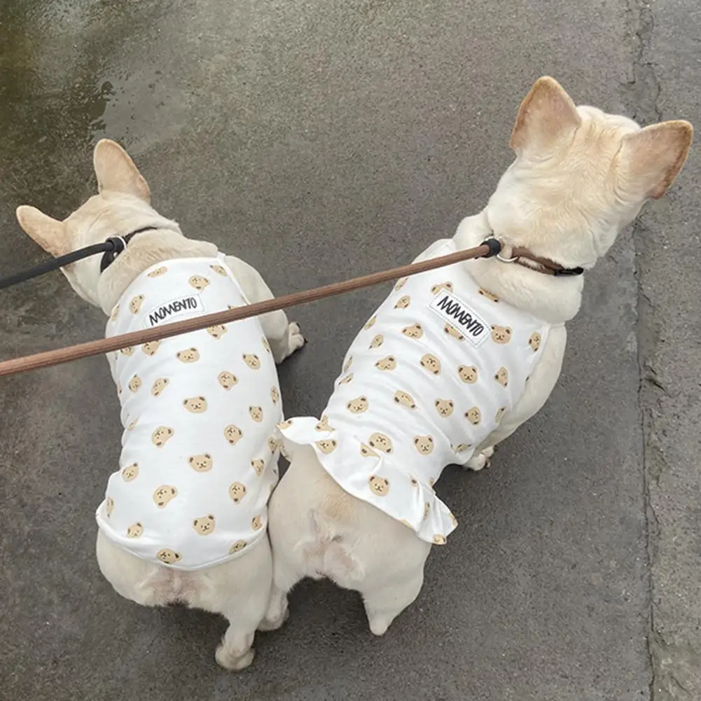 Dog Shirt Bear Pattern Ruffle Design Breathable Puppy T-Shirt Round Neck Two-legged Cotton Dogs Vest Pet Supplies For Festival