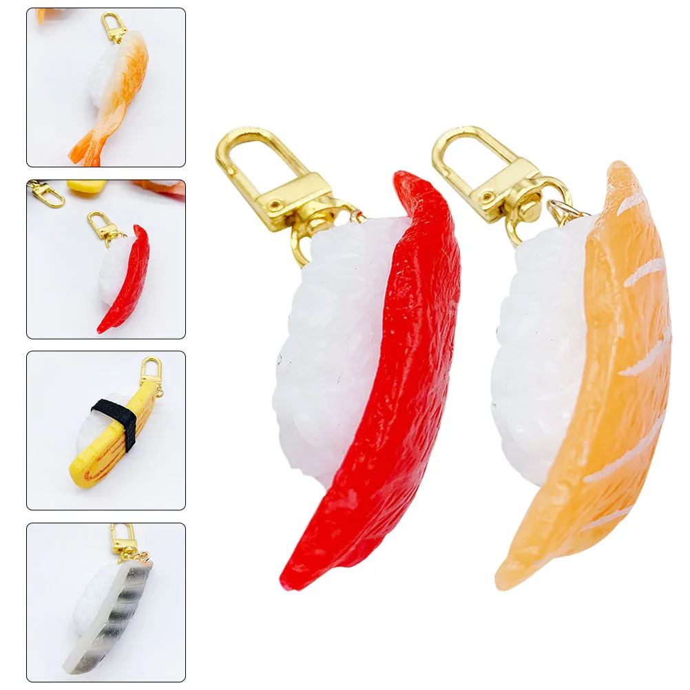

2 Pcs Simulated Sushi Pendants Keychain Food Novelty Funny Imitation Cute Chains Charm