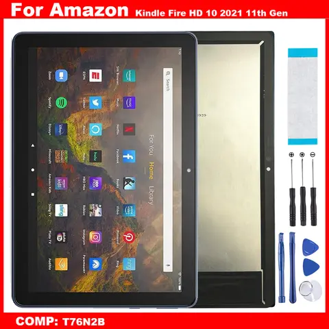 Ori For Amazon Kindle Fire HD 10 HD10 11th Gen 2021 10.1" T76N2B T76N2P LCD Display Touch Screen Digitizer Glass Assembly Repair