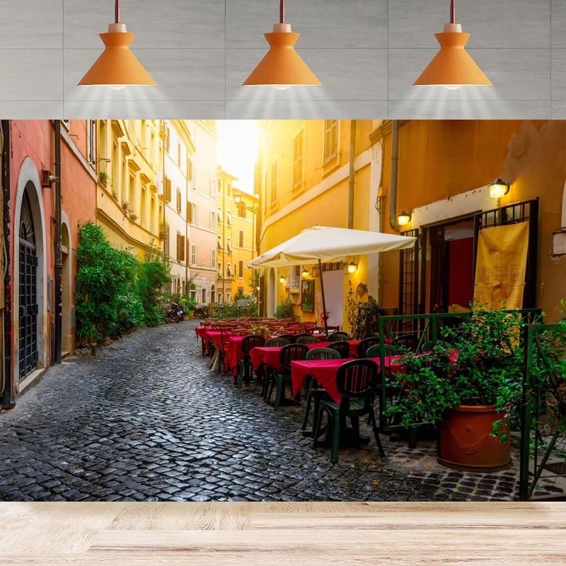 Restaurant Photography Backdrop Italian Vintage Street Alley Cafe Tavern Bar Scene Rome Italy Background Home Party Decor Banner