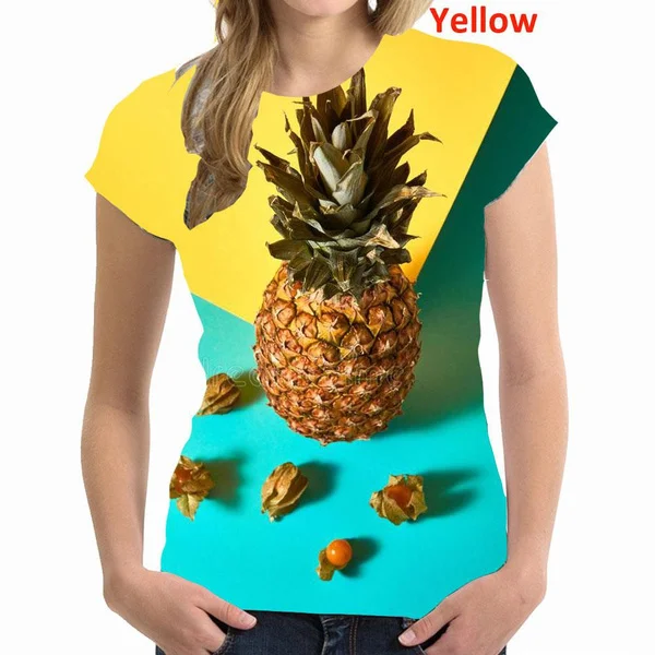 Personality Fashion Women's T-shirt 3d Pineapple Printed T Shirt Funny Food T Shirt Cute Fruit T Shirt