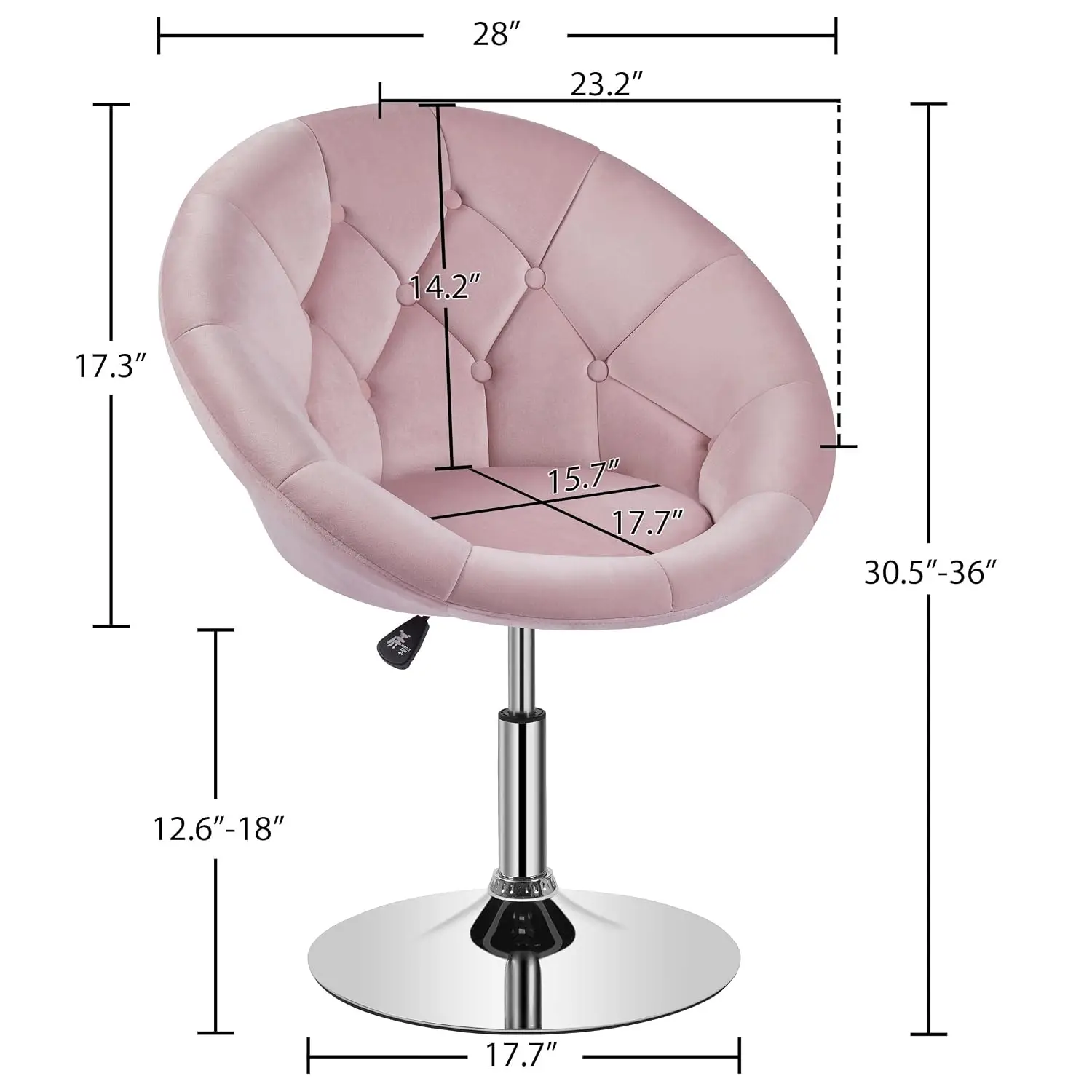 Adjustable Swivel Vanity Chair, Velvet Pink Vanity Chair