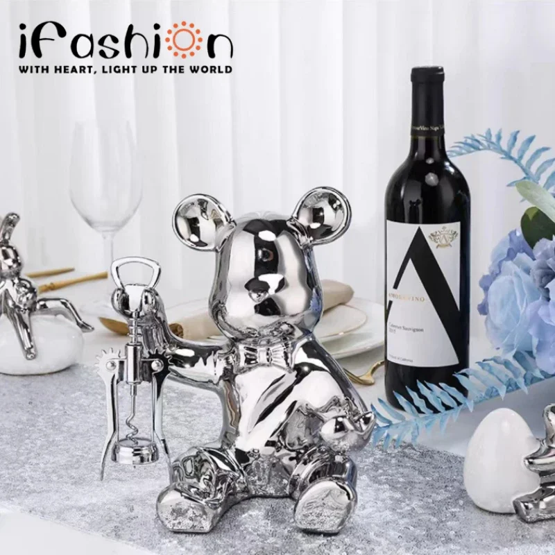 CeramicBear Wine Rack Wine Tray Living Room Restaurant Wine Cooler Decoration Modern Style Luxury Home Decor Accessories Statues