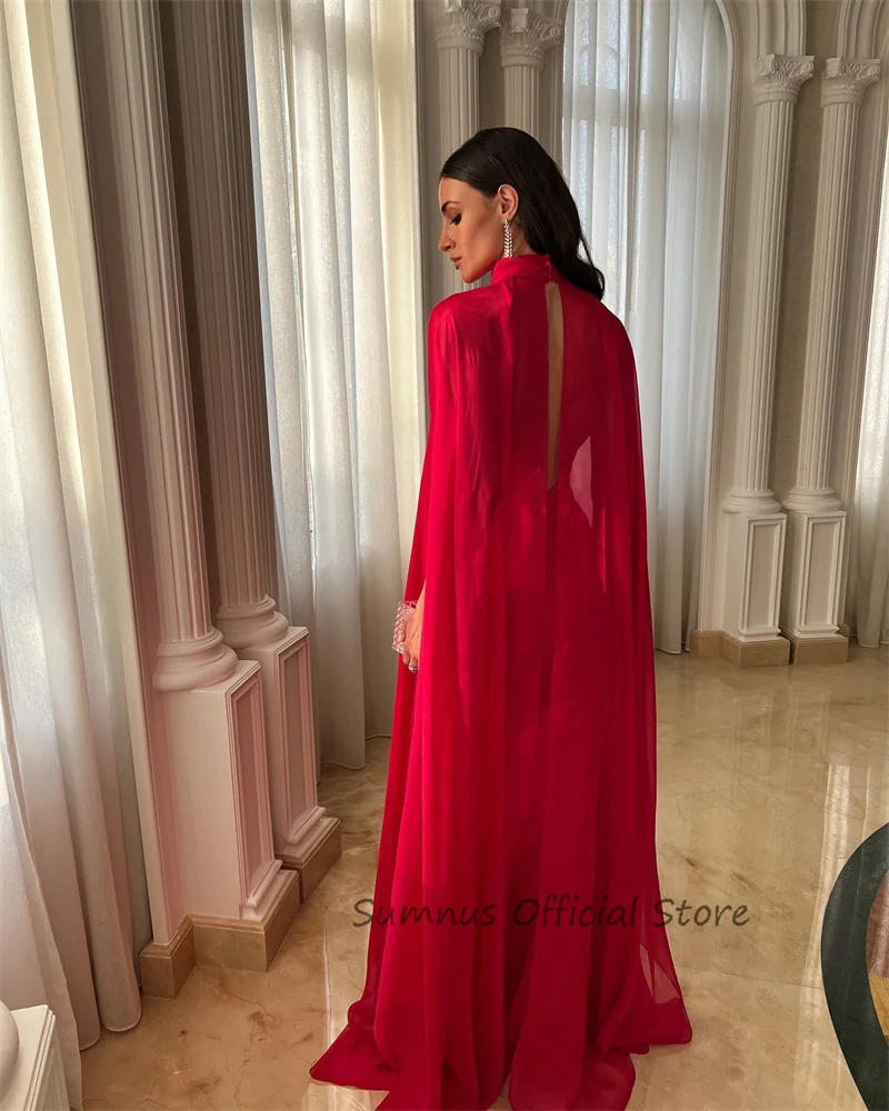 SUMNUS Elegant Red Chiffon Beach Formal Party Dresses High Neck Evening Dress Prom Gowns Homecoming Robe De Soirée Customized