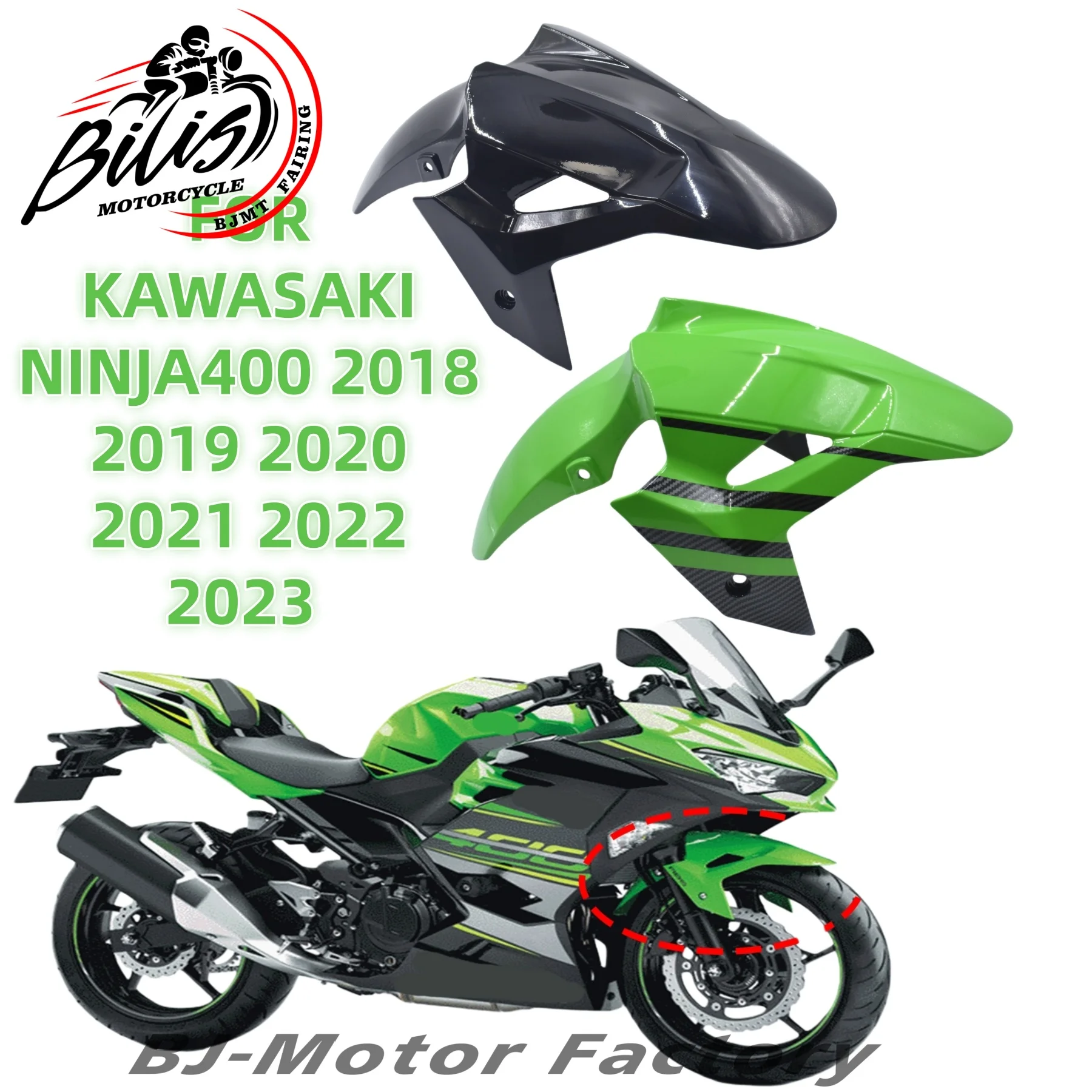 

Front Tire Fender Guard Hugger Carbon Painted look Color For KAWASAKI Ninja 400 Z400 2018 2019 2020 2021 2022 2023