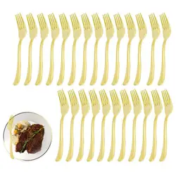 Juego de cubiertos dorados de 25 piezas, juego de cubiertos reutilizables con 25 tenedores, cuchillos y cucharas, suministros de comida fáciles de limpiar, perfectos