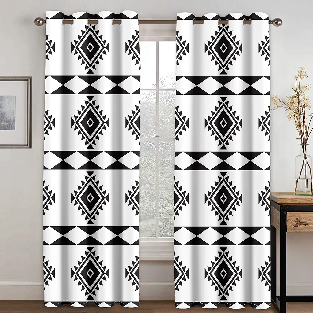 

2024 Bohemian Style Black & White Color Texture Curtains 2PCS European Luxury Living Room Bedroom Balcony Kitchen Window Decor