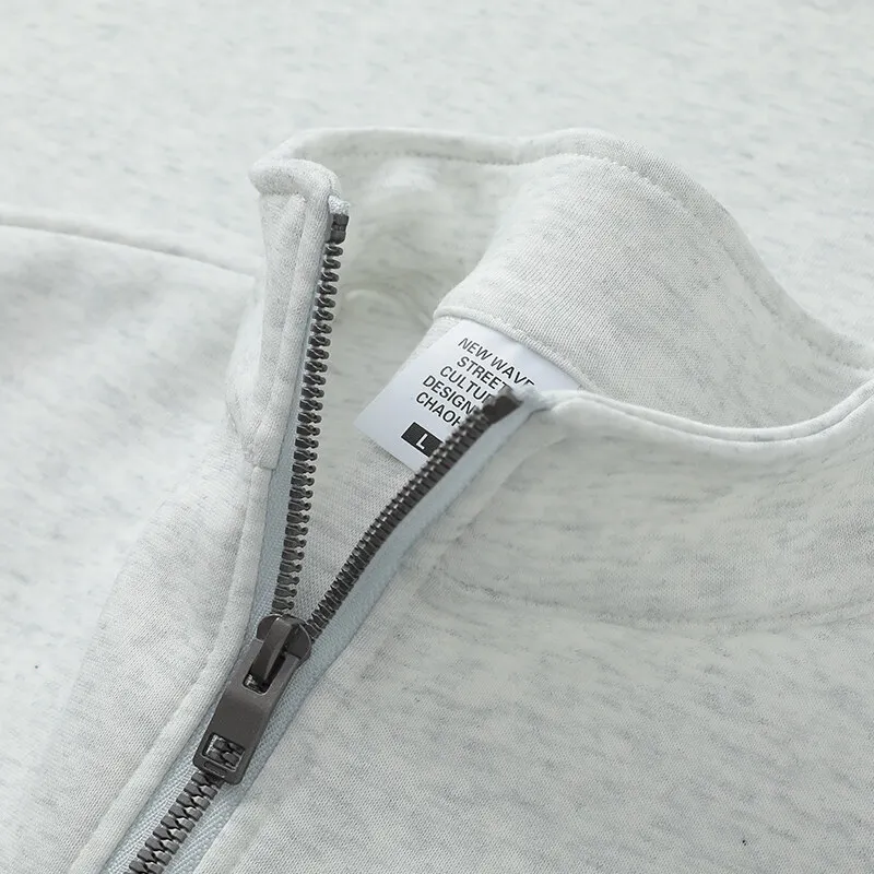 بلوفر بغطاء للرأس بنصف سحاب بلون سادة 72% قطن، مسامي وممتص للعرق، ملابس غير رسمية يومية سميكة للرياضة والدفء