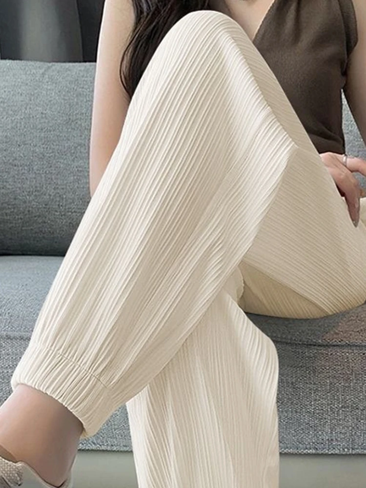 

Свободные повседневные брюки Харлан из ледяного шелка, женские летние тонкие брюки больших размеров, длинные брюки, удобные свободные брюки