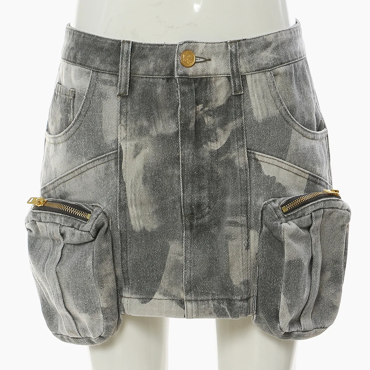 

Женская камуфляжная юбка с низкой талией, 3D-декором карманов на молнии и поясом, в стиле рабочей одежды