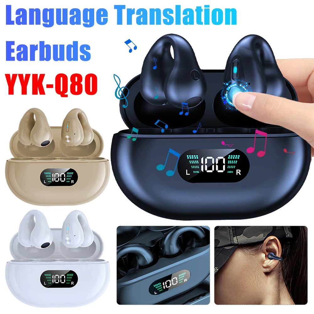 YYK-Q80 AI Translator Earbuds Smart Voice Real Time 144 Languages Translator Headphones Wireless BT Earphone for Travel Business