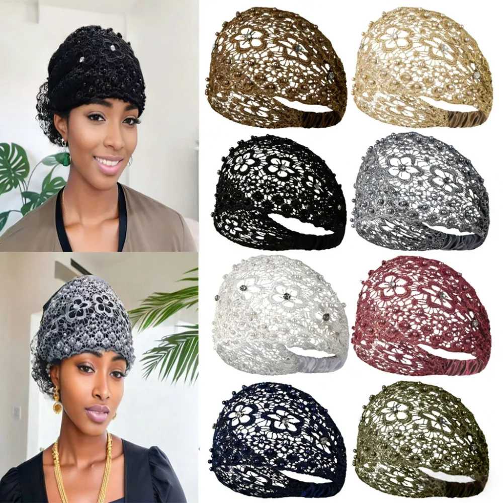 New Style Plum Blossom Openwork Bead Hairband TikTok Trendy White Hair Cover for Women Fabric Headwear Wholesale Hair Accessorie