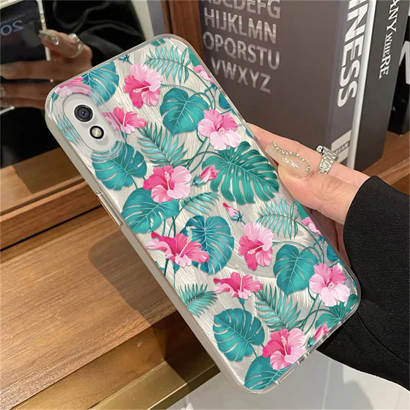 Etui Fashion Leaves Plant Flowers Pattern IMD Case dla Xiaomi Redmi 13 12 11 10 Wstrząsoodporna laserowa przędza z piór Miękki pokrowiec na telefon Funda