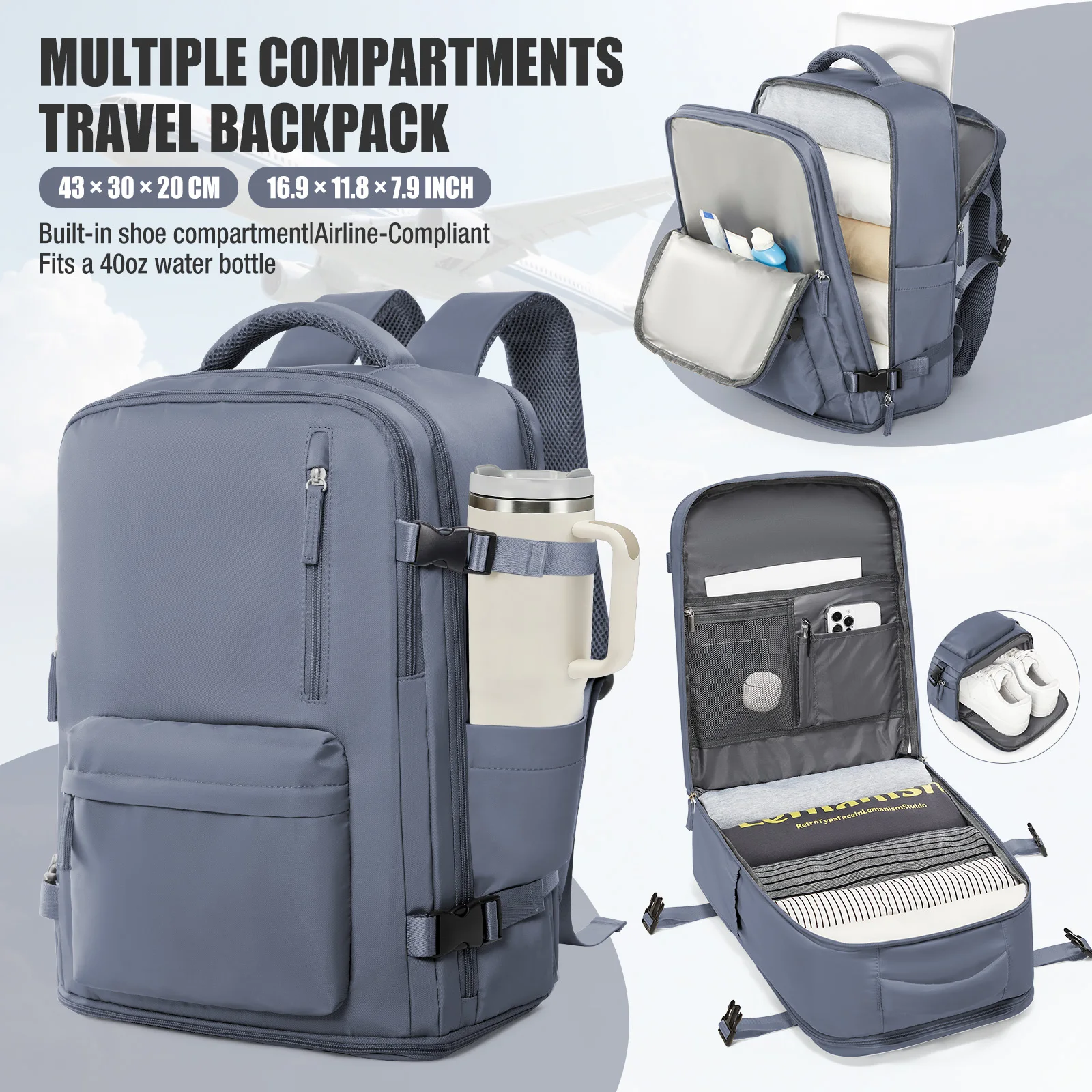 Travel Backpack for Men Women Wizzair Ryanair 40x30x20 Backpack Cabin Hand Luggage  Backpack Handbag Work Notebook  Backpack
