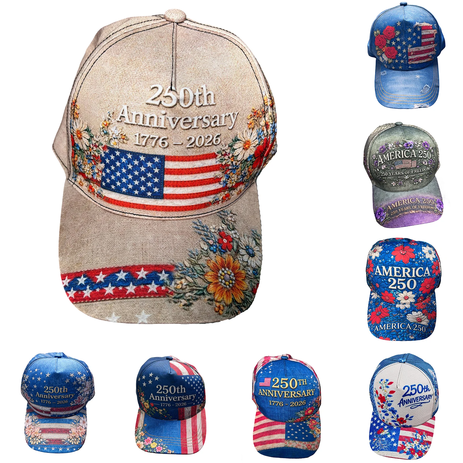 Casual Unisex Anniversary Commemorative Digital-Print Baseball Cap Retro Men Women American 250th Anniversary Baseball Caps