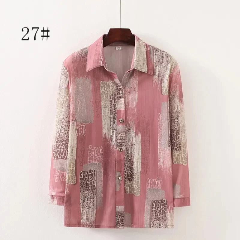 Middle Aged And Elderly People Spring Fashion Loose Fitting Cardigan Blouse Young Mom New Square Neck Long Sleeved Shirt Tops