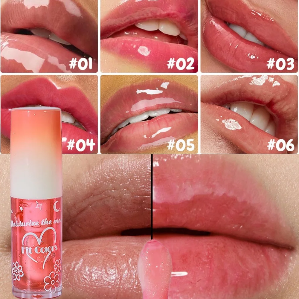 FitColors 6-color mirror lip gloss, long-lasting moisturizing lip balm, plumping fruit lip oil, large brush head