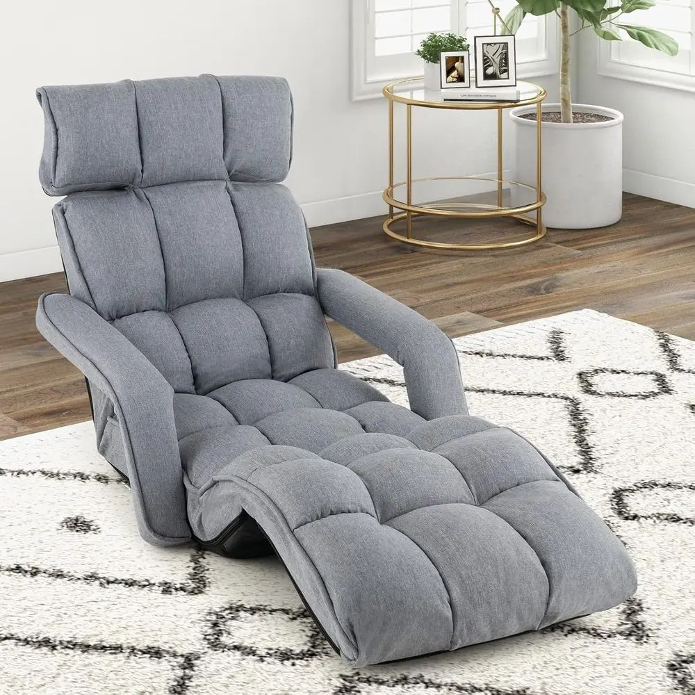 oldable loor Lazy Soa, Indoor Chaise Lounge Soa with 6 Adjustable Positions, olding Chair Bed with Adjustable Armrests, Backrest